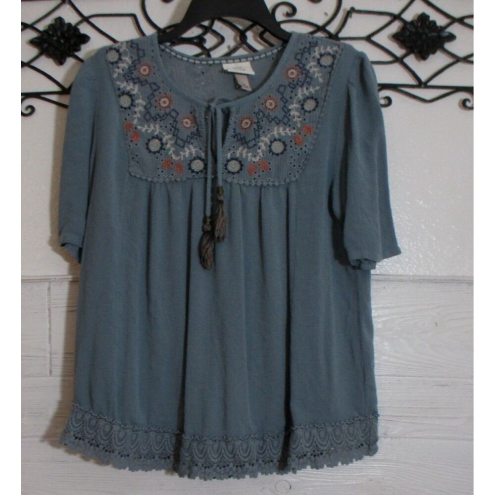 Knox Rose Women's Top Size M Short Sleeve Green Round Neck